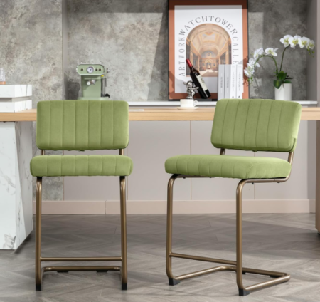 Velvet Bar Stools with Backrests (Set of 2)